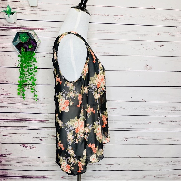 Papaya Sheer Black Floral & Lace Tank Top Size Medium - Picture 7 of 9